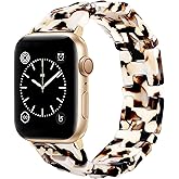JR.DM Resin Stretchy Tortoise Shell Fancy Beaded Bracelet Light Watch Band Women Compatible with Apple Watch Band 38mm 40mm 41mm 42mm (S11/10) Strap Wristband for iWatch Series 11/10/9/8/7/6/5/4/3/2/1/SE/Ultra(M)