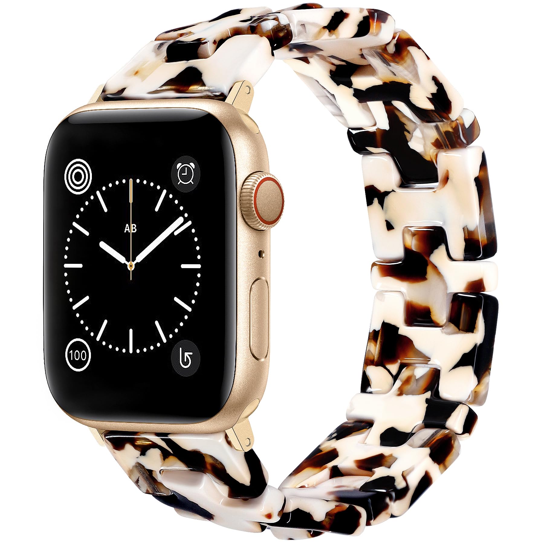 JR.DM Resin Stretchy Tortoise Fancy Beaded Bracelet Women Compatible with Apple Watch Band 42mm(S3/2/1) 44mm 45mm 46mm 49mm Strap Wristband for iWatch Series 11/10/9/8/7/6/5/4/3/2/1/SE/Ultra(S)