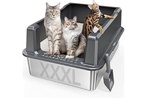 PEMATAR Extra Large XXL Stainless Steel Cat Litter Box with Lid, 26" L x 18" W x 12" H Metal Litter Box with Hight Sides for Big Cats & Multiple Cats, Never Absorbs Odors, Anti-Urine Leakage, Easy Cleaning