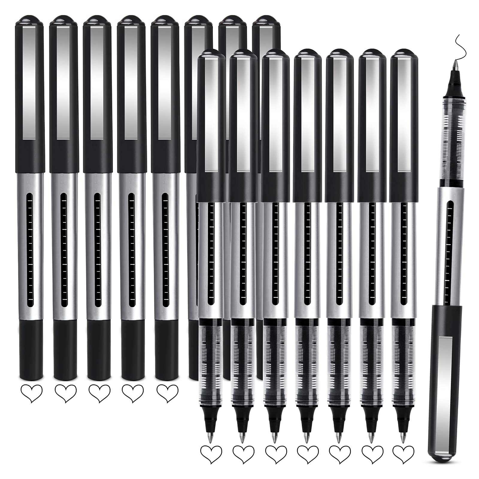 KERIFI Rollerball Pens Black Gel Pens 16 Pack Gel Ink Pens, 0.5mm Liquid Ink Rollerball Pens, Ballpoint Pens Writing for Signature, Taking Notes, Office/Stationary Supplies