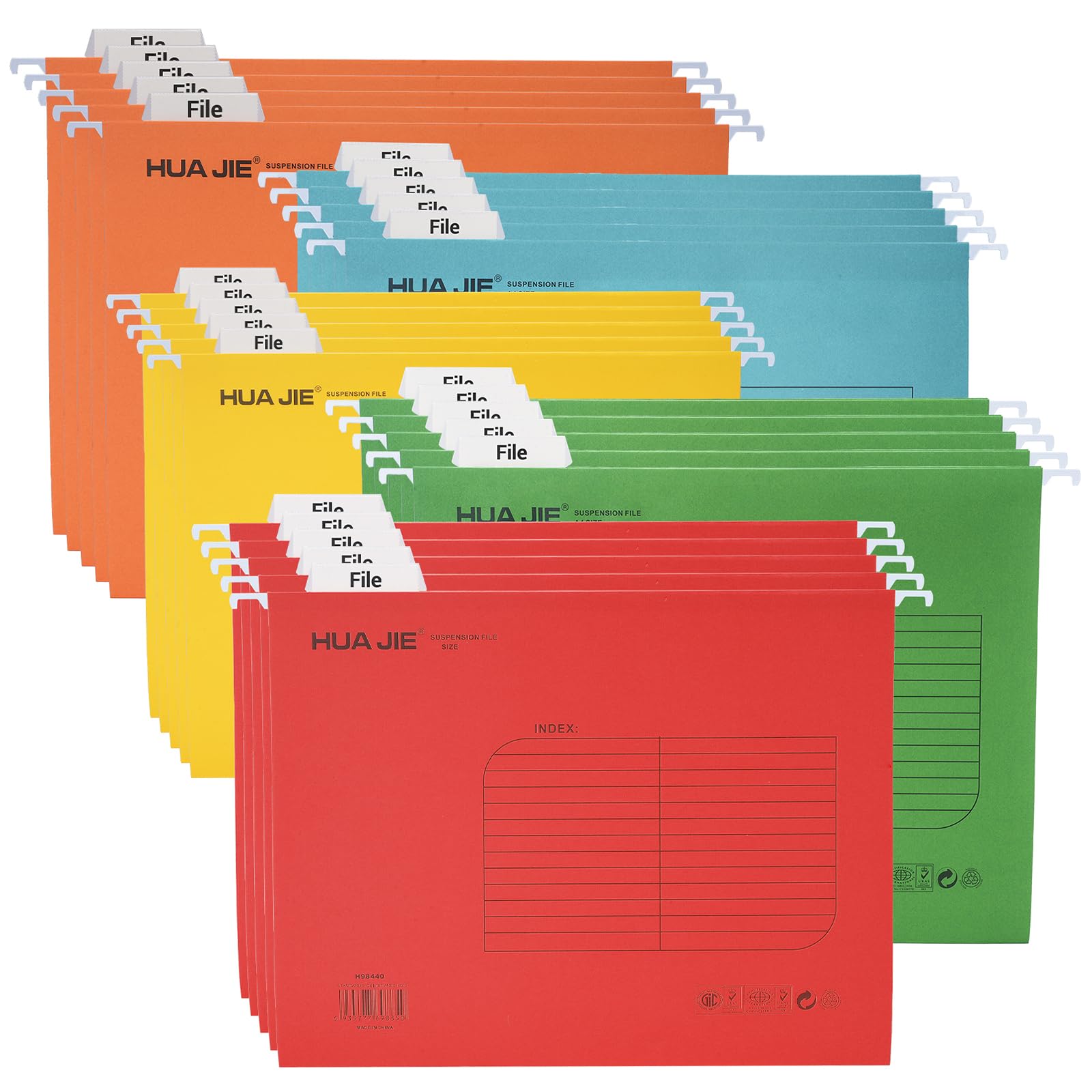 Hiziwimi Foolscap Reinforced Paper Suspension Files, [Pack of 25], Hanging Files Foolscap with Tabs and Card Inserts, 5 Colors Filing Cabinet Suspension File for Office, School Desktop File Storage