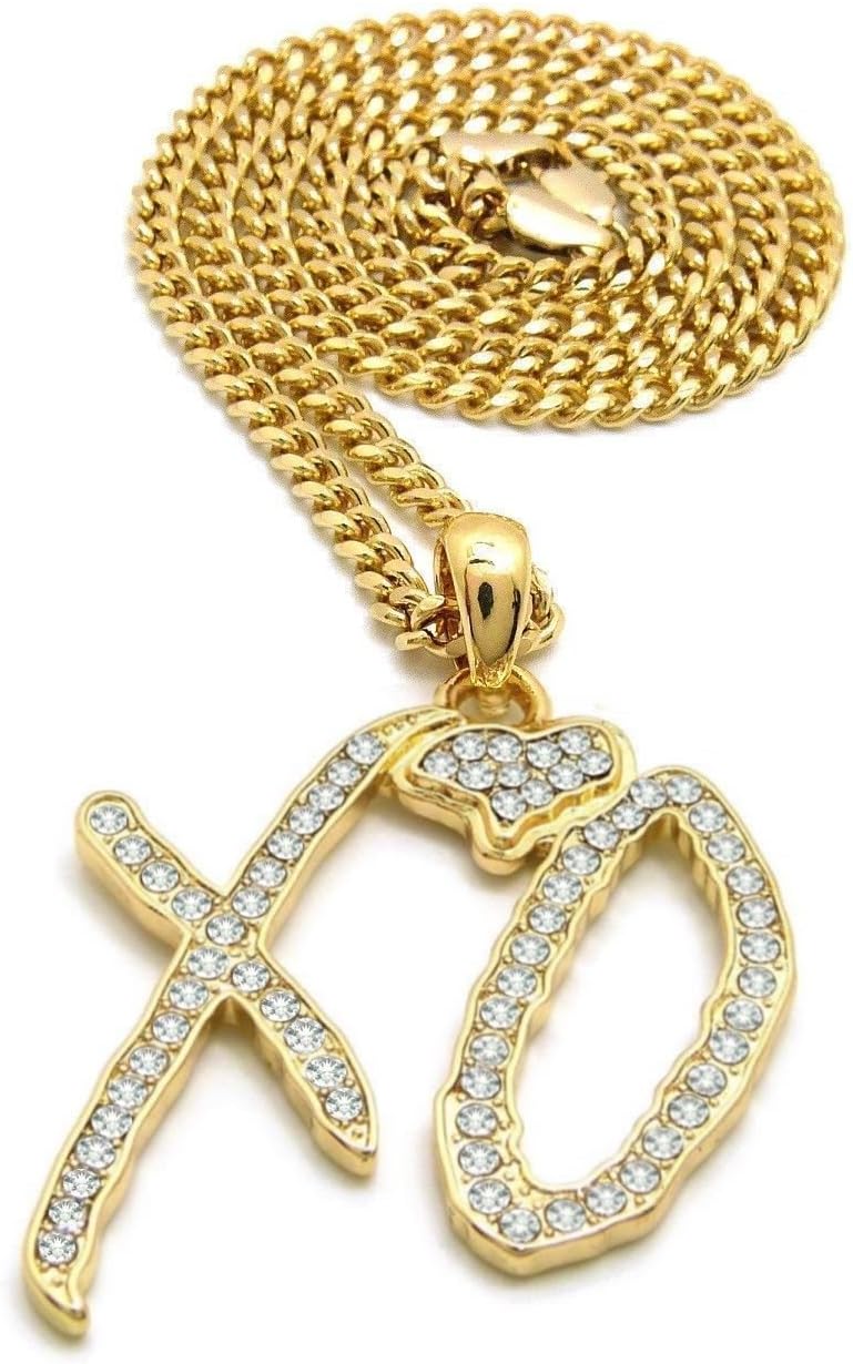 Shiny Jewelers USA Mens Iced Out XO Gang Hip Hop Pendant 24" Box, Rope, Cuban Chain Necklace