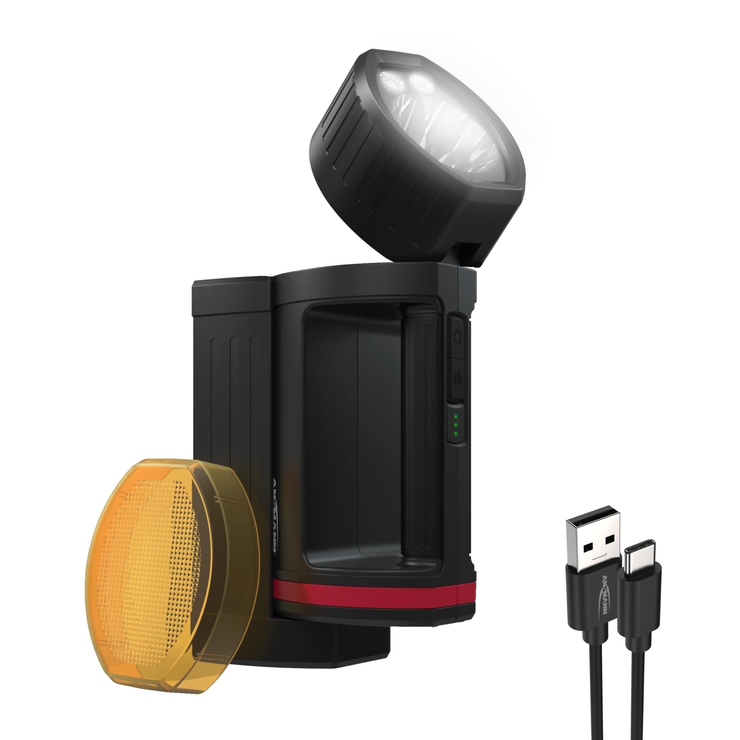 ANSMANN Rechargeable Searchlight [Black] 1700 Lumens Spotlight with Tilting Lamp Head & 5 Lighting Functions Incl Charging Station, Wall Bracket, USB Cable and Colour Filter Disc - 3 Year Warranty