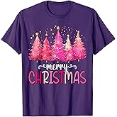 Merry and Bright Pink Christmas Tree Pink Christmas Tree T-Shirt