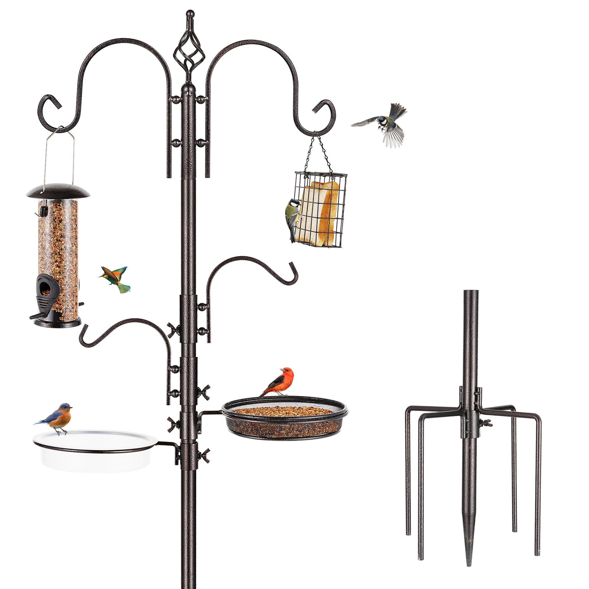 Photo 1 of Deluxe Bird Feeding Station Kit With Multi Feeder Hanging Pole, Metal Suet Feeder, Bird Bath, Mesh Tray for Attracting Wild Birds and Planter Hanger (1 Pack)