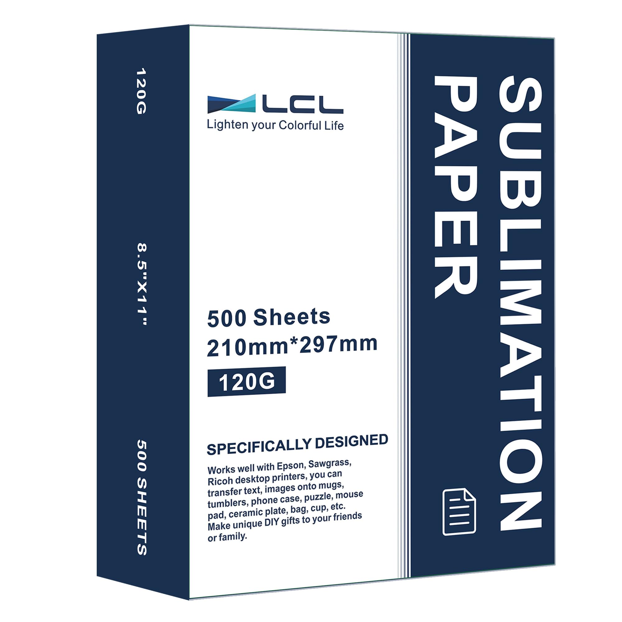 LCL Sublimation Paper A4, 210x297mm, 120gsm (500 Sheets), Compatible with EPSON, SAWGRASS, RICOH, Brother Sublimation Printers