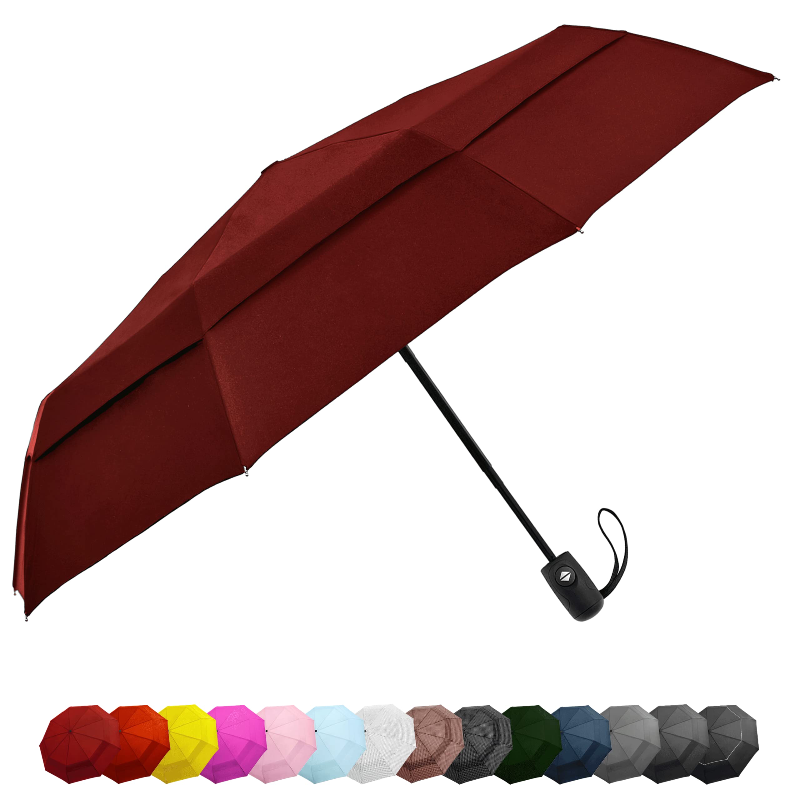 EEZ-Y Compact Travel Umbrella w/Windproof Double Canopy Construction - Auto Open Close Button for One Handed Operation - Sturdy Portable and Lightweight for Easy Carry