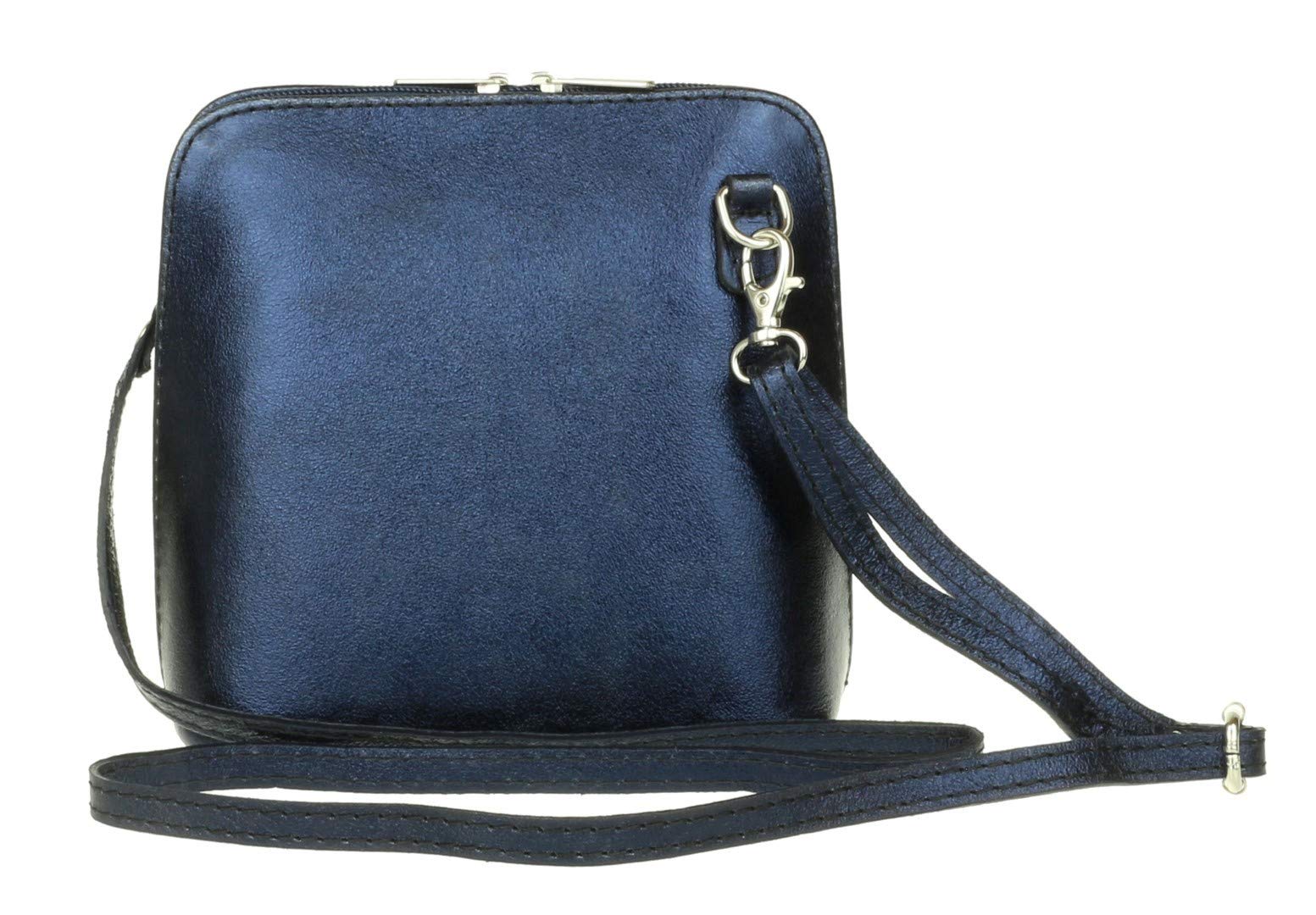 Girly Handbags Womens Metallic Genuine Leather Cross Body Shoulder Bag - Navy