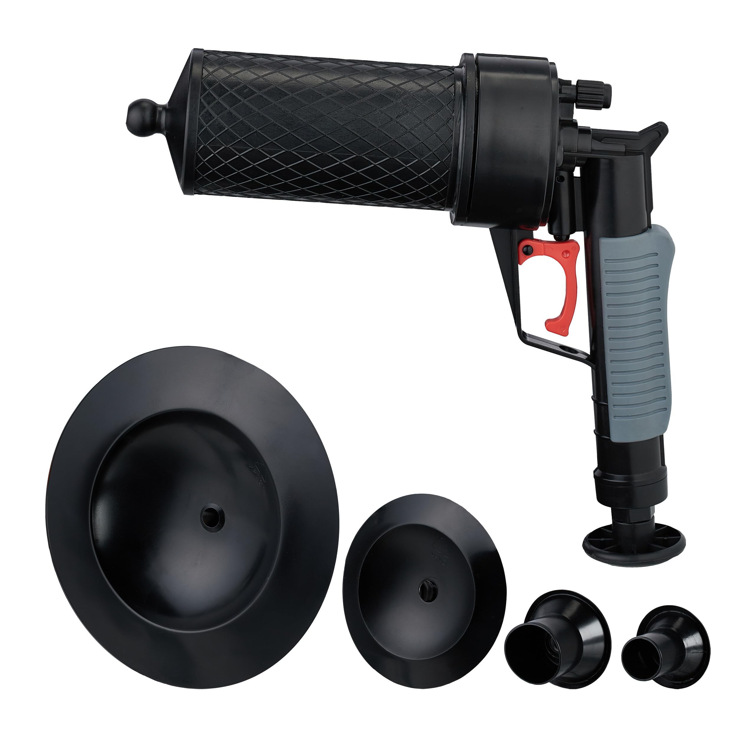 Relaxdays Compressed Air Pipe Cleaner, 4 Attachments for WC, Shower, Washbasin, Chemical-Free Cleaning, Pump Gun, Black