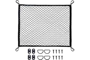 E KAINI Cargo Net for SUV with Hooks, Adjustable Highly Elastic Storage Organizer Net for Car, Pickup Trucks,Mesh Organizer 2.6'x2' Stretches to 5'x4',Road Trip Essentials Black