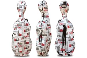 Vetimobato Carbon Fiber Cello Case for 4/4 Full Size Hard Shell with Wheels, Built-in Handle, Backpack Straps,​ Bow Holders Cello Accessories Box Strong & Ultralight (London Style)