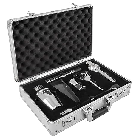 anndora Cocktail Set 7-TLG. Barzubehör Mixer Shaker - Aluminium Koffer Silber