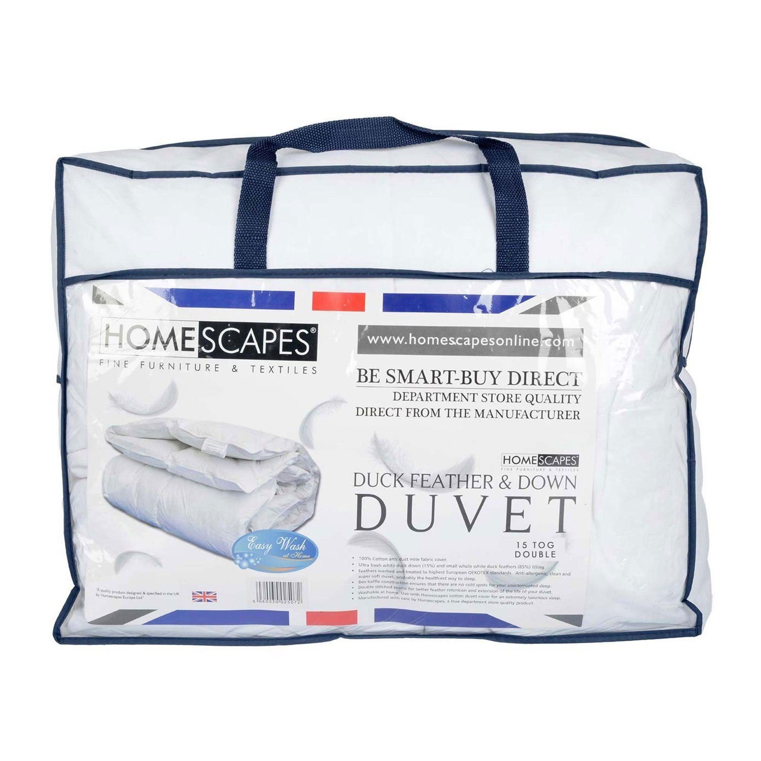 Homescapes Luxury Duck Feather and Down Duvet 15 TOG DOUBLE 100