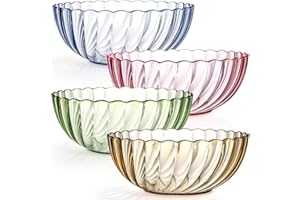 Fasmov 4 Pack Plastic Serving Bowls, Plastic Salad Mixing Bowls, 74oz Break Resistant Plastic Bowls for Salad, Fruit, Popcorn