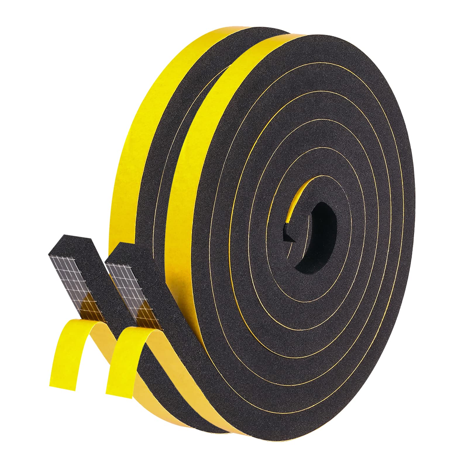fowong High Density Foam Tape 12 mm(W) x 12 mm(T) x 2M (L) Home Window Insulation Self Adhesive Weather Stripping Seal Soundproof Shockproof Gap Sealing, 2 Pcs Total 4M Long