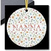 fZSZSD Best Nanna Ever Floral Ornament, Mother's Day Birthday for Grandma from Grandkids Ceramic Ornament Keepsake, Nanna Gifts Hanging Ornaments for Christmas Tree Decoration