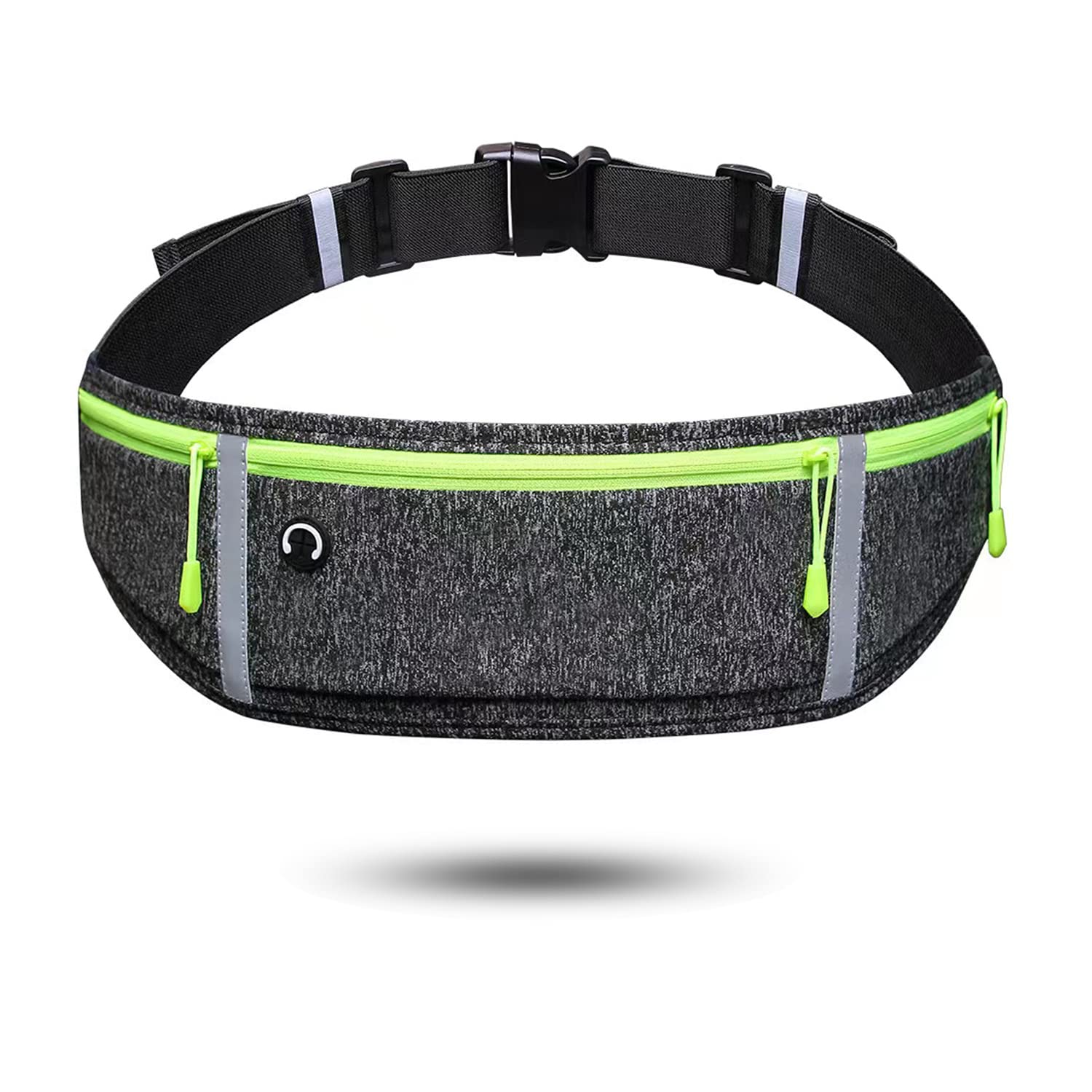 Eillekys Running Belt Waist Pack, Slim Soft Adjustable Fanny Pack with Large Capacity Pockets Reflective Strip, Water Resistant Sweatproof Waist Bag for Men Women Running and Outdoor (Grey)