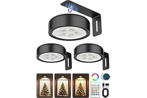 ERMTCTS Picture Lights for Wall,Wireless 2000mAh Rechargeable Magnetic LED Puck Lights with Remote,3 Color Temps and 12 RGB,Dimming & Timer,Art Frame Light for Painting Display,Photos,Wall Decor(3 Pack)