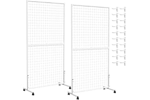 LYASILYHS Grid Wall Panels - 3' x 6' Ft Heavy-Duty Metal Grid Rack with T-Base, Double-Sided Floorstanding Display Stand for Home, Retail, Trade Show - Movable Wire Gridwall Racks (2 Pack, White)