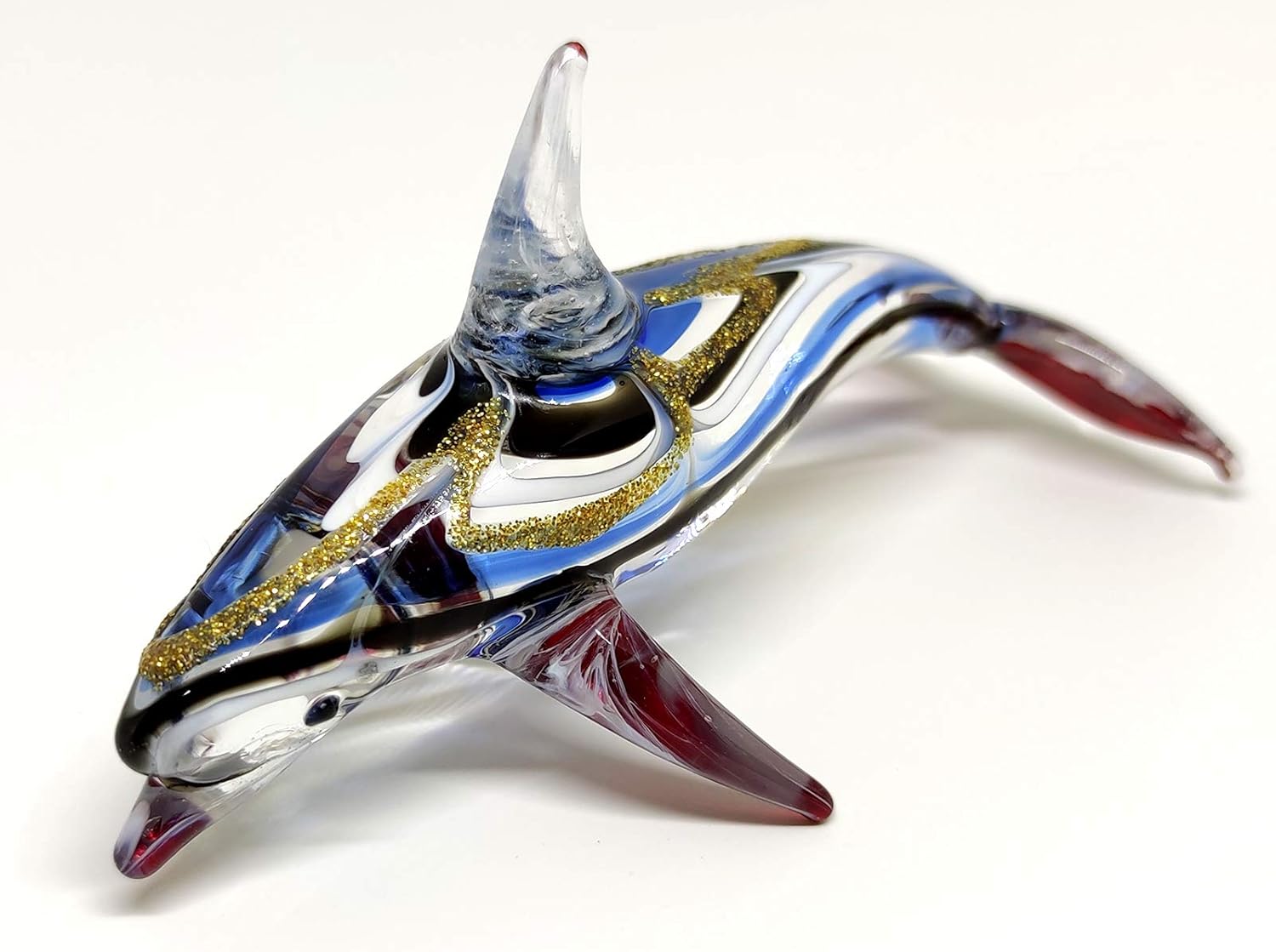 Sansukjai Dolphin Figurines Animals Hand Blown Glass Art Collectible Gift Home Decorate 4", Red Blue: Kitchen & Dining