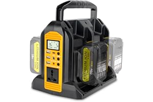 HIPOKE 350W Power Inverter for Dewalt 20V 60V Li-ion Battery, 4-Port 20V to 120V Pure Sine Wave Inverter with LED Light, 3 USB-A Port, 1 USB-C Port, 1 DC Port, Power Station for Outdoor Camping (Tool Only)