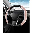 Shademax Custom-Fit for Tesla Steering Wheel Cover, Tesla Model Y / 3 Suede Steering Wheel Cover, Non-Slip, Breathable, Durable, Tesla Model Y / 3 Accessories (Pink)