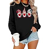 PICKID Valentines Sweatshirt Women Gnomes Shirts Love Heart Sweater Crewneck Long Sleeve Pullover Tops