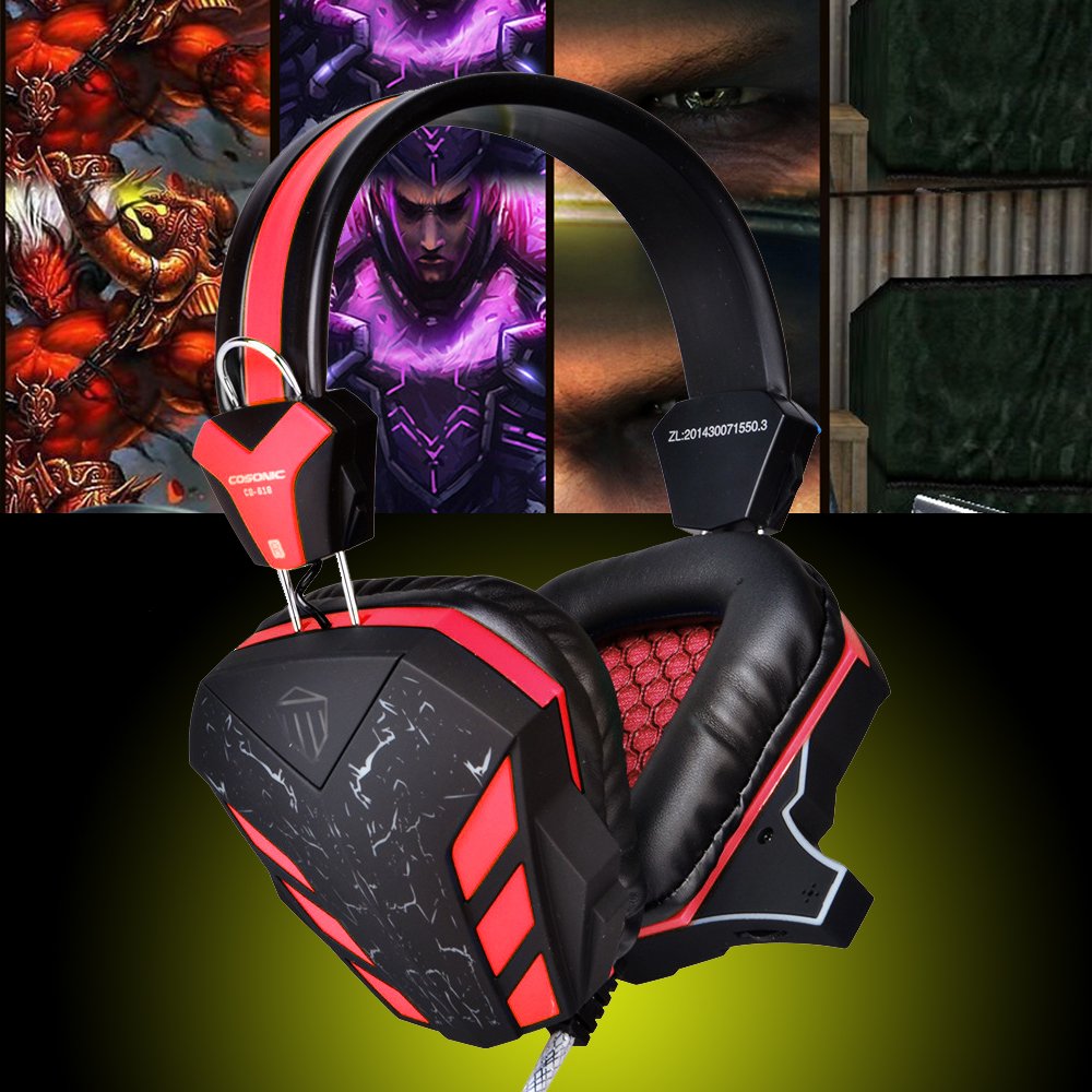 PC Gaming Headset, Topoint Comfortable 3.5mm Stereo Over-ear USB Gaming Headphone with Mic and LED Color Gradient light for Computer/Laptop-Red