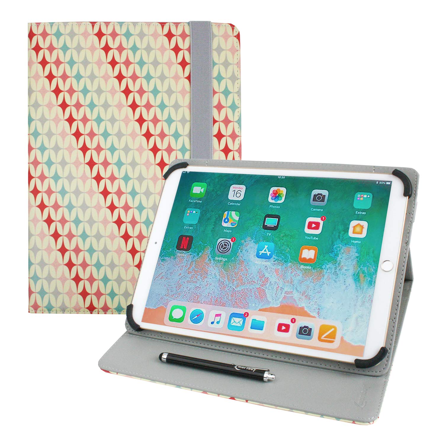 Emartbuy Universal 9.1 Inch - 10.5 Inch Pink Stars Multi Angle Folio Wallet Case Cover With Card Slots and Stylus Pen Compatible With Selected Devices Listed Below