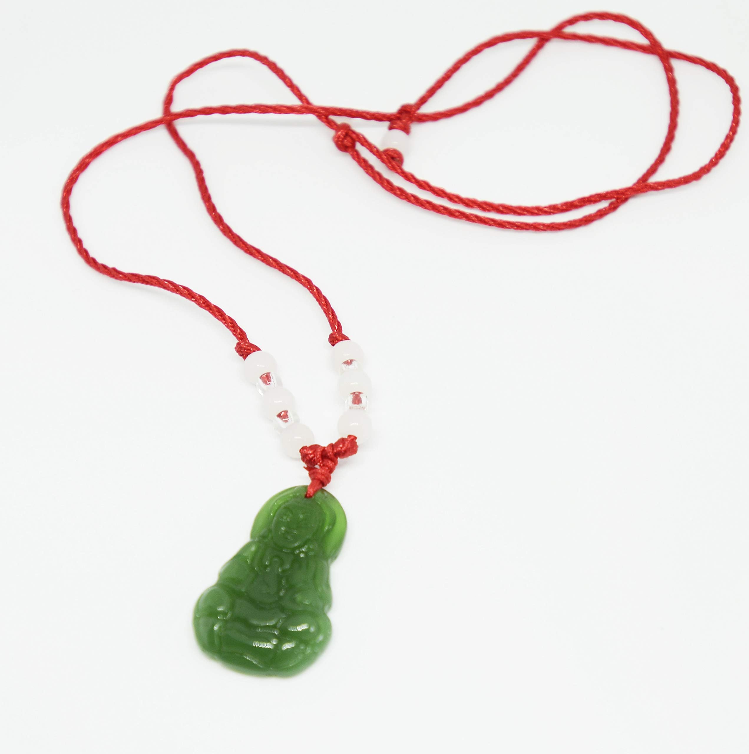 Spiritual Wisdom God of Mercy, Kindness and Compassion Quan Yin Charm Pendant Necklace On Red Adjustable Cord