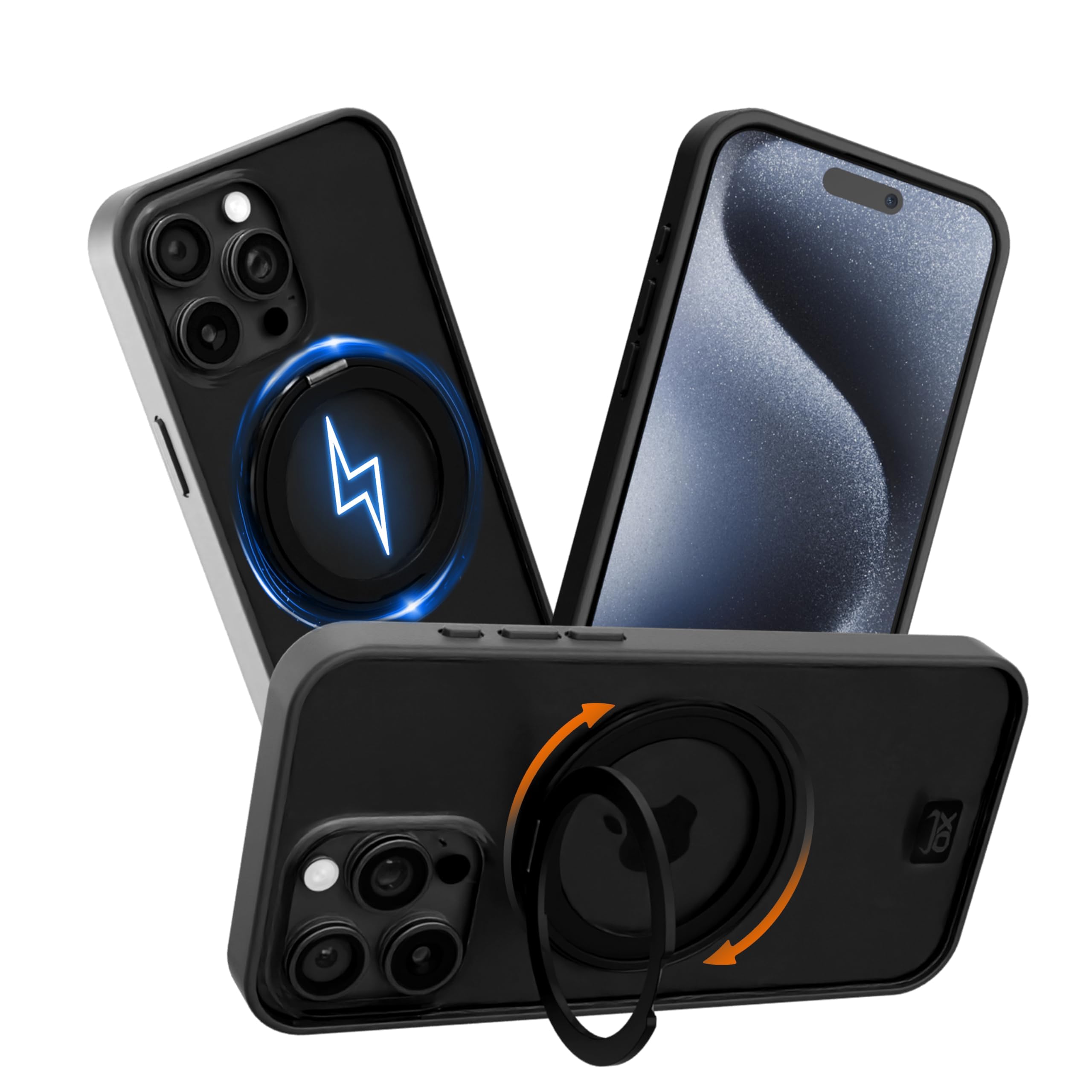 Ox Ring Case for iPhone 15 Pro - 360° Rotatable Ring Stand Shockproof Military Grade Protection Raised Bezel & Raised Camera Frame - Compatible with Magsafe - Bear Black