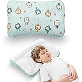 Reidio 1Pc Toddler Pillows with Removable Cotton Pillowcase Ergonomic Design Toddler Pillows for Sleeping Toddler Neck Pillow Kids Pillows Machine Washable 14x20in (Blue Green)