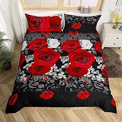 3D Rose Duvet Cover Queen for Boys Girls Kids Red