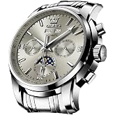 OLEVS Automatic Men Watch Self Winding Mechanical Luxury Dress Moon Phase Stainless Steel Waterproof Luminous Calendar Wrist Watch