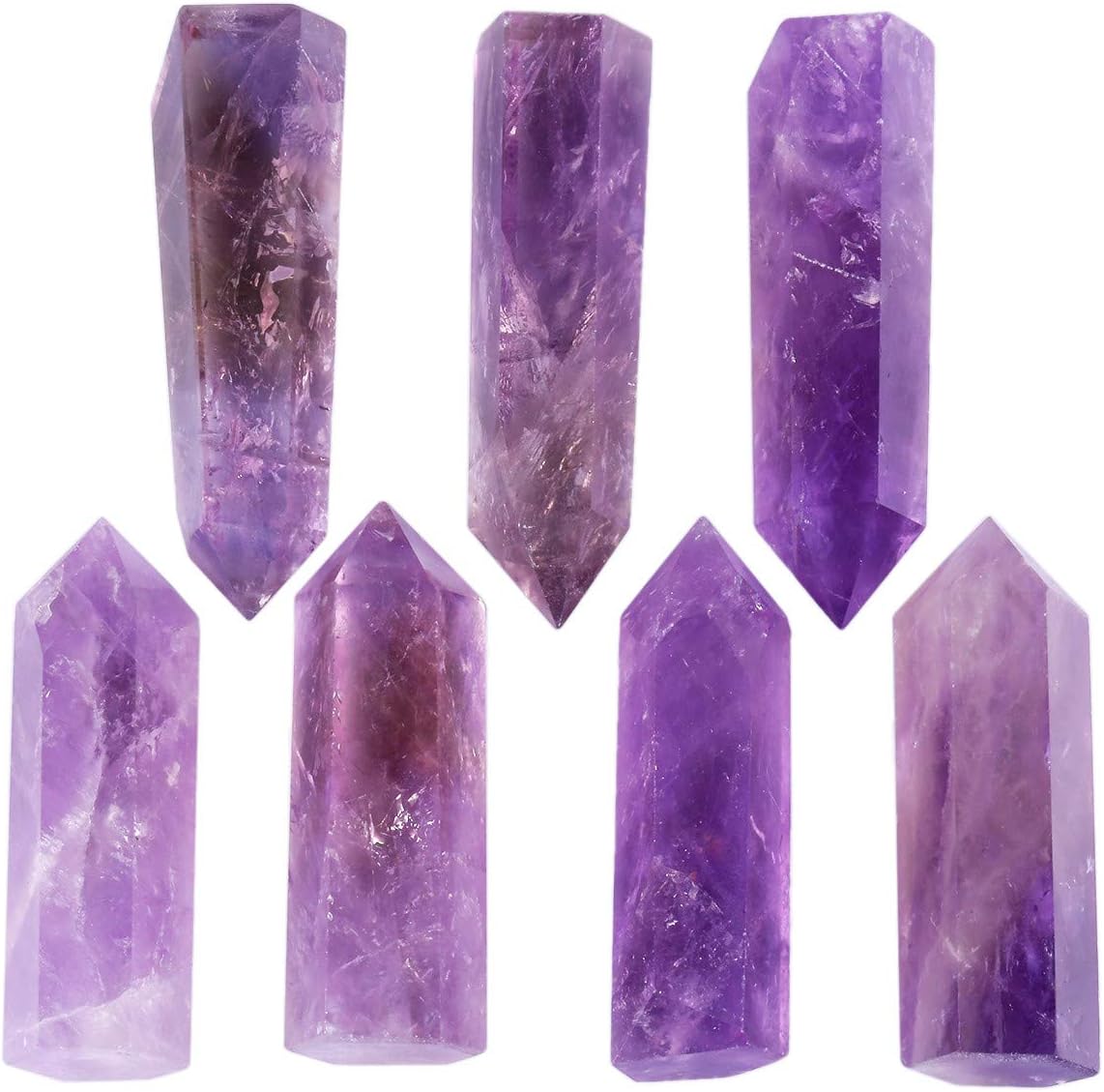 mookaitedecor 7 PCS Healing Crystal Wands 2" Amethyst, Rock Quartz, Rose Quartz, Black Obsidian, Lapis Lazuli, Green Aventurine, Rainbow Fluorite 6 Faceted Reiki Stone for Meditation Therapy Decor: Home & Kitchen