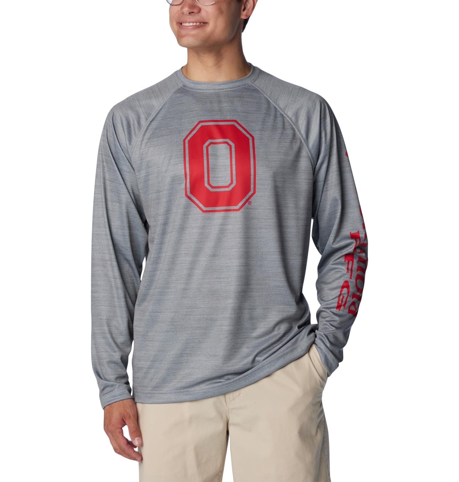 Columbia Men's Collegiate Terminal Tackle Heather Long Sleeve Shirt, OS - Columbia Grey Heather, 5X Tall Image