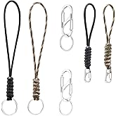 eralierk Hand Wrist Key Ring Lanyard, Hand-Woven Wristband, and 304 Stainless Dual Carabiner Clip Keychain&Key Ring
