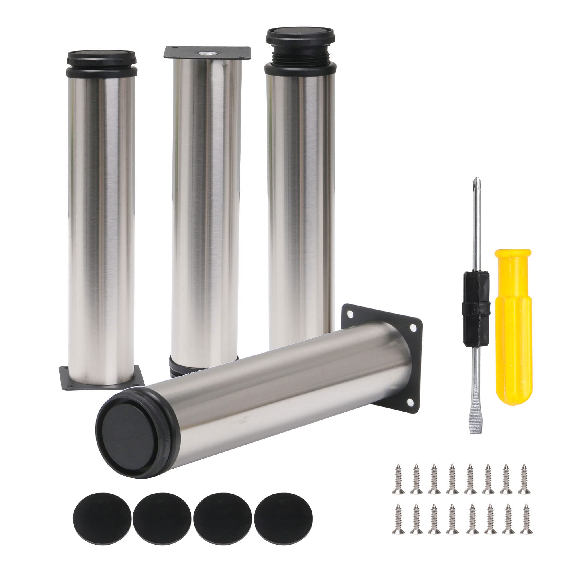 BQLZR Silver 50 x 250mm Cabinet Metal Legs Adjustable Stainless Steel Kitchen Table Desk Feet Pack of 4