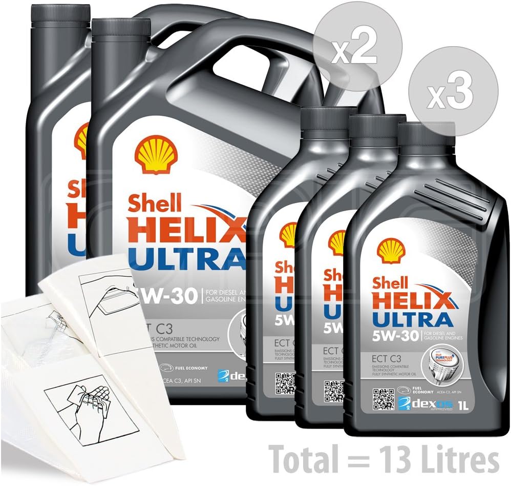 Shell Helix Ultra ECT C3 5W-30 Pure Plus Fully Synthetic Car Engine Oil - 550042822-2 550042821-3 - Service Pack: 13 litres