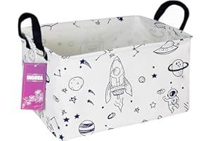 INGHUA Rectangular Storage Basket Fabric Organizer Bin for Toys,Books,Clothes,Gifts,Pets-Perfect for Home,Office,Nursery,Dorm,Shelf(Rec Spaceships)