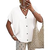 LOMON Oversided Cardigan Sweaters for Women Short Cap Sleeve V-Neck Casual Button Lightweight Knitted Trendy Sweater S-XL