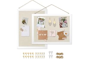 AMUSIGHT 2-Pack Double-Sided Cork Board with Linen, 16" x 12" Hanging Wood Framed Bulletin Board, Picture Display Vision Boar