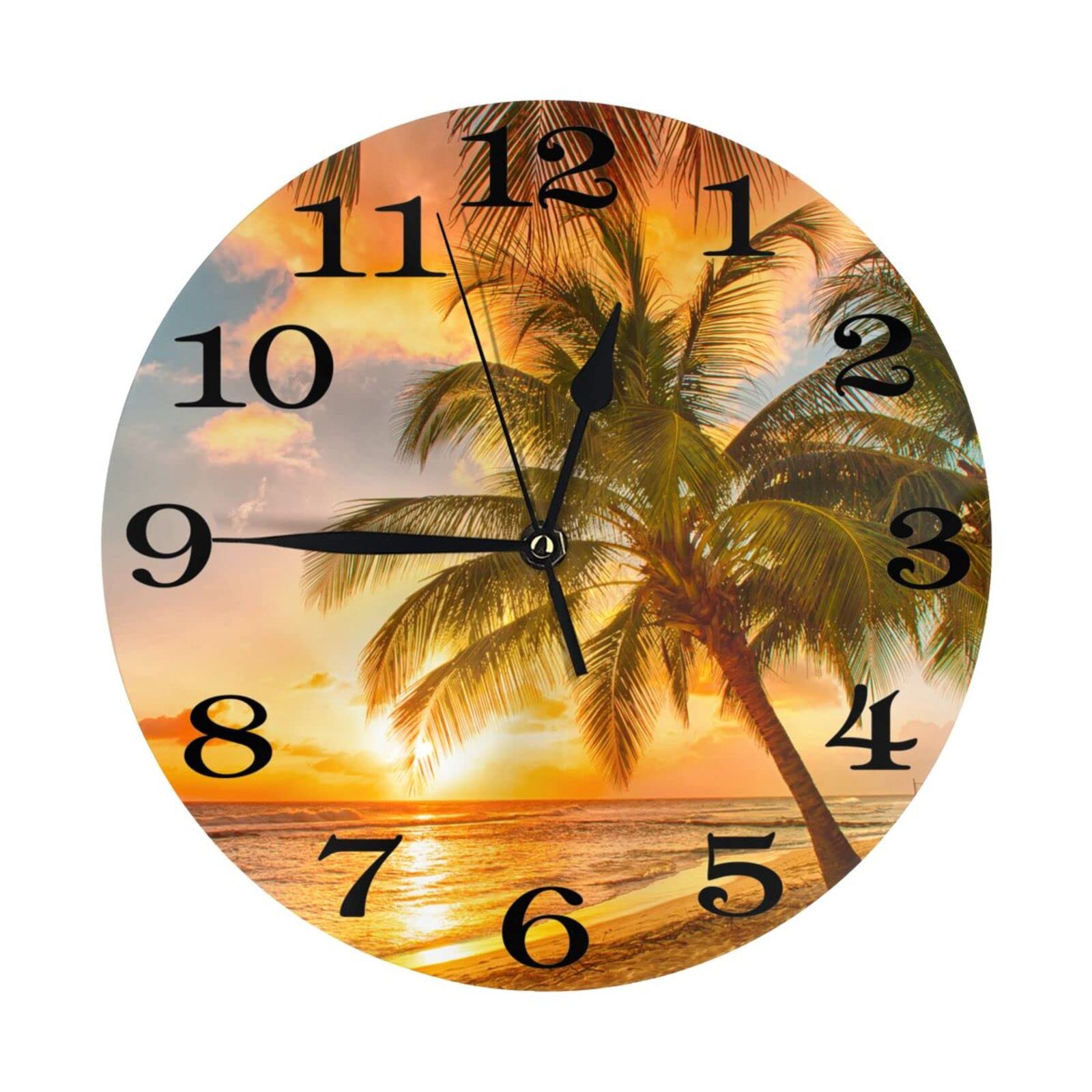 Abucaky Palm Tree and Tropical Beach Wall Clock Battery Operated Silent ...