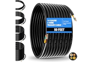 Gubrdfrsod Heavy Duty 50 FT 14 Gauge 4 Way Pure Copper Conductor Wire Insulated Stranded Waterproof RV Trailer Cable Cord 4 Conductor Color Coded Round Trailer Wiring 14 AWG 4 Wire Cable Roll 600"
