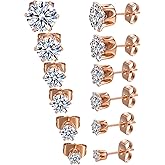 MDFUN 6 Pairs Stud Earrings Set Hypoallergenic 5A+ Cubic Zirconia 3-8 MM 6-Prong Round Earring for Women Men 18K Gold Plated Cartilage Multiple Piercing Ear Jewelry