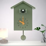 Eummy Green Minimalist Cuckoo Wall Clock Battery Powered Birdhouse Pendulum view 1
