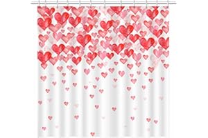 SHENGJUN 72x72 Valentine's Day Shower Curtains, Falling Red Love Hearts Holiday Bathroom Curtains, Valentines Lovers Couples Romantic Decors, Home Fabric Waterproof Shower Curtain Set with 12 Hooks