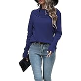 LYHNMW Women Cowl Neck Sweaters Turtleneck Long Sleeve Lightweight Knit Stretchable Loose Fit Sweater Pullover Warm Tops