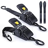 StrapsPro Retractable Ratchet Straps, 2'' x 10FT Self Retracting Ratchet Straps Heavy Duty with Soft Loops, 2204lb Break Strength Auto Tie Down Straps Easy Retract for Motorcycle, Truck, Cargo, 2 Pack