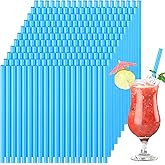 Potchen 300 Pcs Blue Jumbo Smoothie Straw Bulk 0.43" Diameter x 8.2"long Wide Mouth Plastic Disposable Drinking Straw, Plastic Sip Stir Sticks for Milkshake Juice Daily Drinks